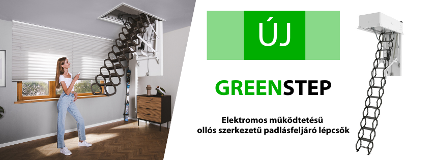 Elektromos működtetésű ollós szerkezetű padlásfeljáró lépcső