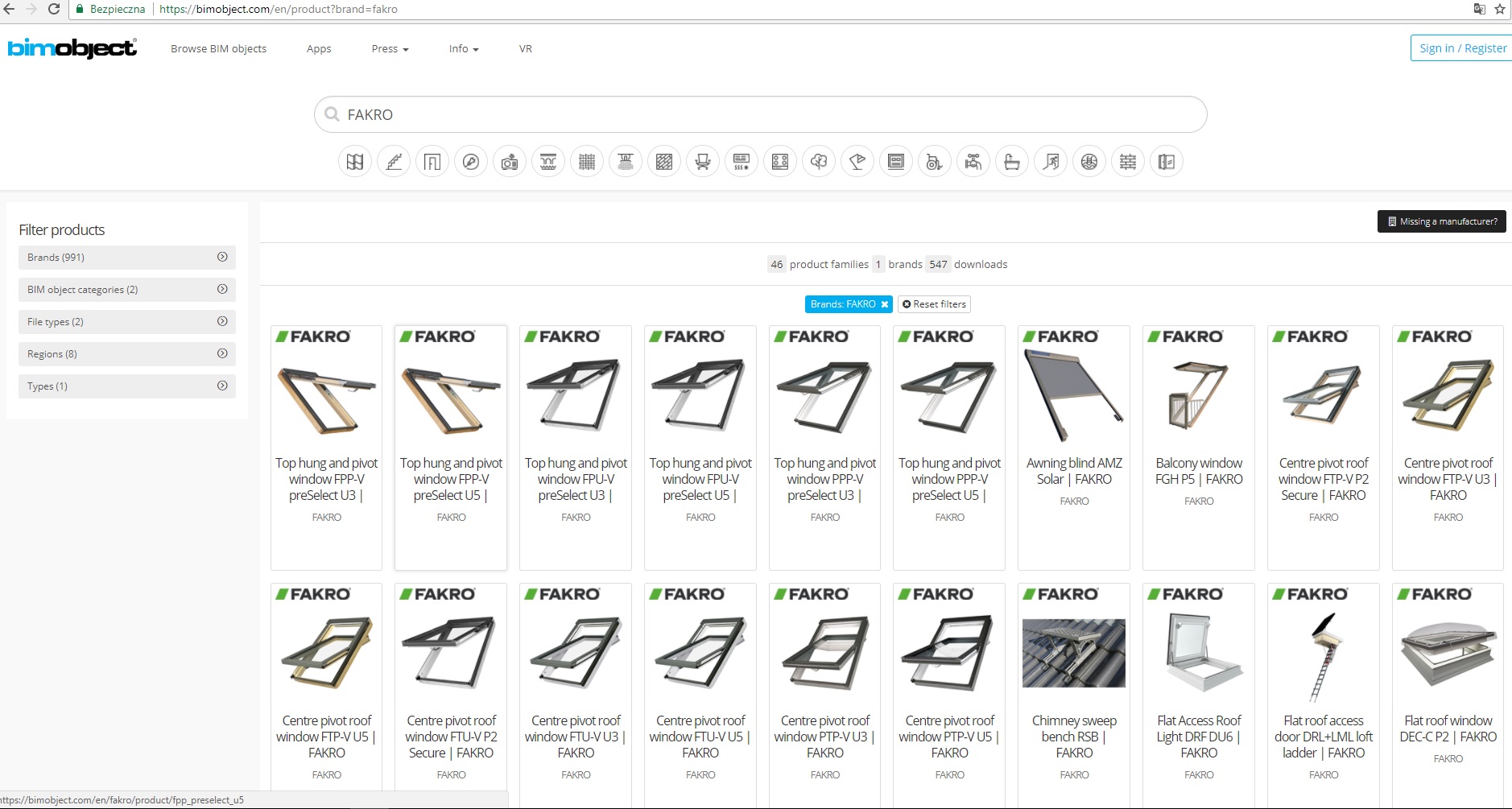 FAKRO termékek a BIMobject.com platformon